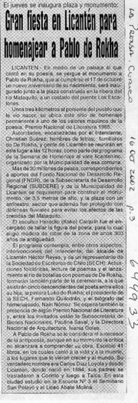 Gran fiesta en Licantén para homenajear a Pablo de Rokha  [artículo]