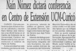 Naín Nómez dictará conferencia en Centro de Extensión UCM-Curicó  [artículo]