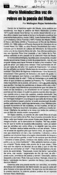Mario Meléndez, una voz de relevo en la poesía del Maule  [artículo] Wellington Rojas Valdebenito
