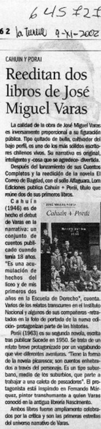 Reeditan dos libros de José Miguel Varas