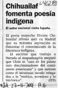 Chihuailaf fomenta poesía indígena  [artículo]