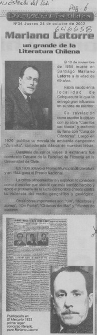 Mariano Latorre un grande de la Literatura Chilena  [artículo]