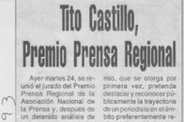 Tito Castillo, Premio Prensa Regional  [artículo]