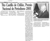 Tito Castillo de Chillán, Premio Nacional de Periodismo 2001  [artículo]