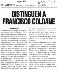 Distinguen a Francisco Coloane  [artículo]