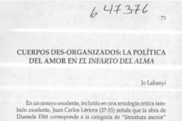 Cuerpos des-organizados, la política del amor en El infarto del alma  <artículo> Jo Labanyi
