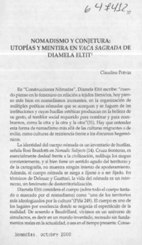 Nomadismo y conjetura, utopías y mentira en Vaca sagrada de Diamela Eltit