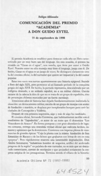 Comunicación del Premio "Academia" a don Guido Eytel