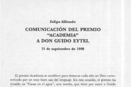 Comunicación del Premio "Academia" a don Guido Eytel