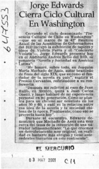 Jorge Edwards cierra ciclo cultural en Washington