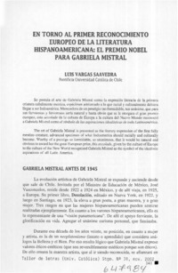 En torno al primer reconocimiento europeo de la literatura hispanoamericana, el Premio Nobel para Gabriela Mistral  [artículo] Luis Vargas Saavedra