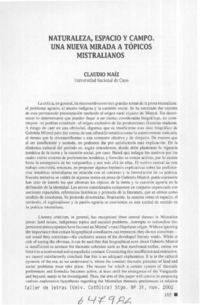 Naturaleza, espacio y campo, una nueva mirada a tópicos mistralianos  [artículo] Claudio Maíz
