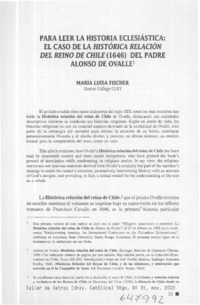 Para leer la historia eclesiástica, el caso de la Histórica relación del reino de Chile (1646) del Padre Alonso de Ovalle  [artículo] María Luisa Fischer