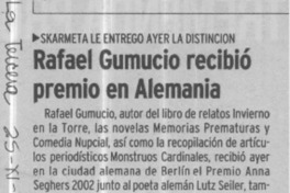 Rafael Gumucio recibió premio en Alemania  [artículo]