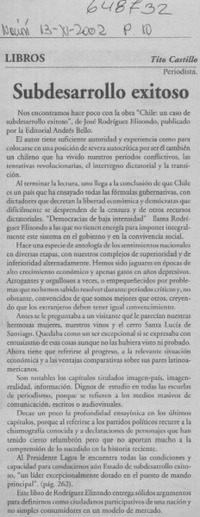 Subdesarrollo exitoso  [artículo] Tito Castillo