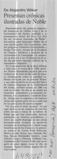 Presentan crónicas ilustradas de Ñuble  [artículo]