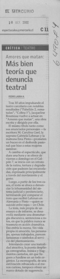 Más bien teoría que denuncia teatral  [artículo] Pedro Labra H.