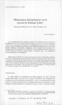 Mutuaciones disciplinarias en la poesía de Enrique Lihn  [artículo] Oscar Galindo V.