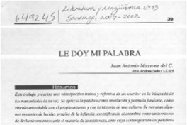 Le doy mi palabra  [artículo] Juan Antonio Massone del C.