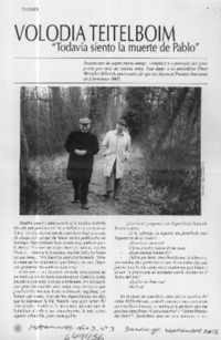Volodia Teitelboim, "todavía siento la muerte de Pablo"  [artículo] P. M. A.