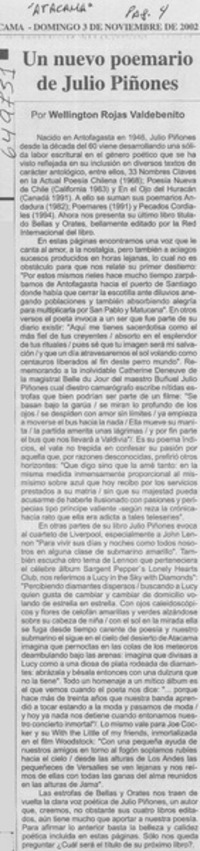 Un nuevo poemario de Julio Piñones  [artículo] Wellington Rojas Valdebenito