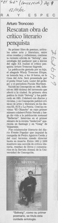 Rescatan obra de crítico literario penquista  [artículo]