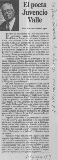 El poeta Juvencio Valle  [artículo] Marino Muñoz Lagos