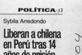 Liberan a chilena en Perú tras 14 años de prisión  [artículo] Sergio Mardones