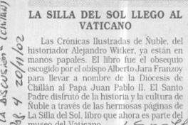 La silla del sol llegó al vaticano  [artículo]
