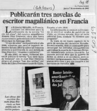 Publican tres novelas de escritor magallánico en Francia  [artículo]
