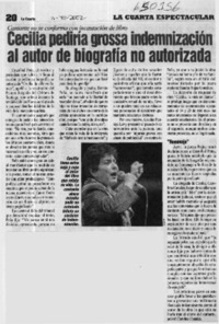 Cecilia pediría grossa indemnización al autor de biografía no autorizada  [artículo]