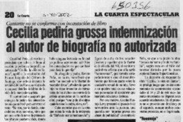 Cecilia pediría grossa indemnización al autor de biografía no autorizada  [artículo]