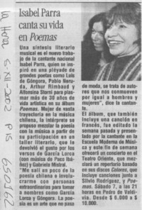 Isabel Parra canta su vida en Poemas  [artículo]