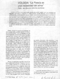 Volodia, "la poesía es una necesidad del alma"  [artículo]