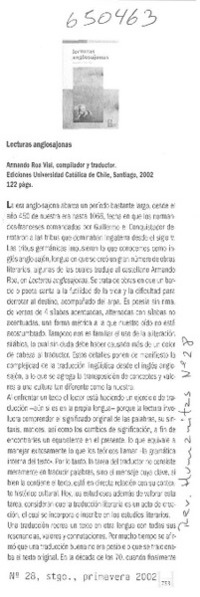 Lecturas anglosajonas  [artículo] María Ester Martínez Sanz