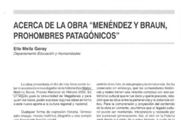 Acerca de la obra "Menéndez y Braun, prohombres patagónicos"  [artículo] Elia Mella Garay