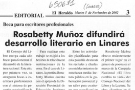 Rosabetty Muñoz difundirá desarrollo literario en Linares  [artículo]