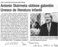 Antonio Skármeta obtiene galardón Unesco de literatura infantil  [artículo]