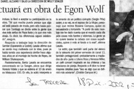 Berta Lasala actuará en obra de Egon Wolff  [artículo] Cristian Campos M.