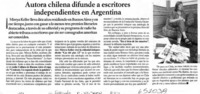Autora chilena difunde a escritores independientes en Argentina  [artículo]