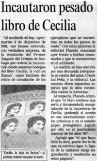 Incautaron pesado libro de Cecilia