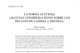 La forma acuciosa (algunas consideraciones sobre los recados de Gabriela Mistral)  [artículo] Pablo Catalán