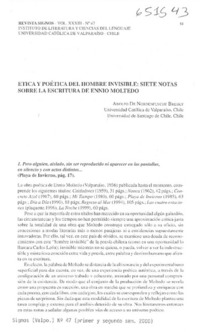 Ética y poética del hombre invisible, siete notas sobre la escritura de Ennio Moltedo  [artículo] Adolfo de Nordenflycht Bresky