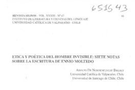 Ética y poética del hombre invisible, siete notas sobre la escritura de Ennio Moltedo  [artículo] Adolfo de Nordenflycht Bresky