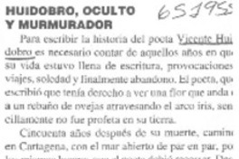 Huidobro, oculto y murmurador