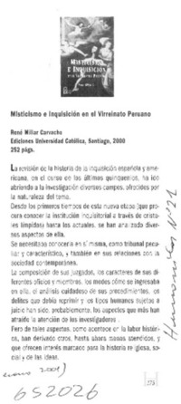 Miticismo e inquisición en el virreinato peruano  [artículo] Javier González Echeñique