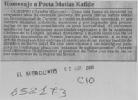 Homenaje a poeta Matías Rafide  [artículo]