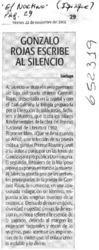 Gonzalo Rojas escribe al silencio  [artículo]