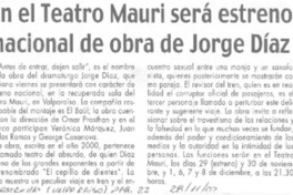 En el Teatro Mauri será estreno nacional de obra de Jorge Díaz  [artículo]