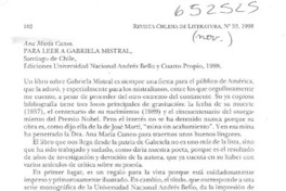 Para leer a Gabriela Mistral  [artículo] Onilda A. Jiménez